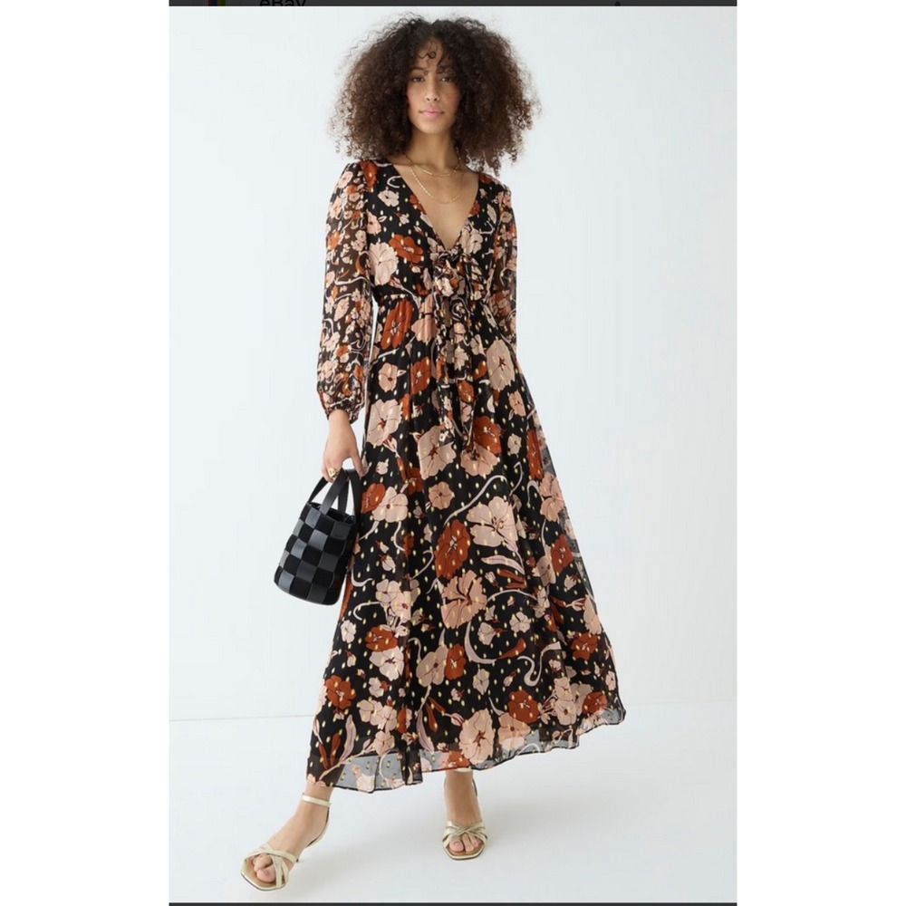 J. Crew‎ Collection XS Tie Front Lurex Maxi Dress Gold Metallic Accent